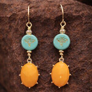Stunning handmade bee dangle earrings!